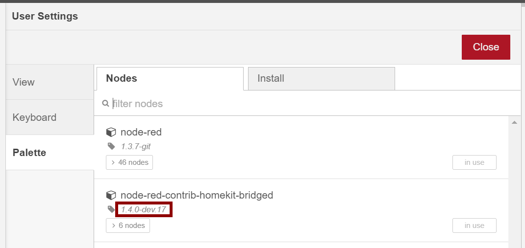 Nodes Version via Manage Palette